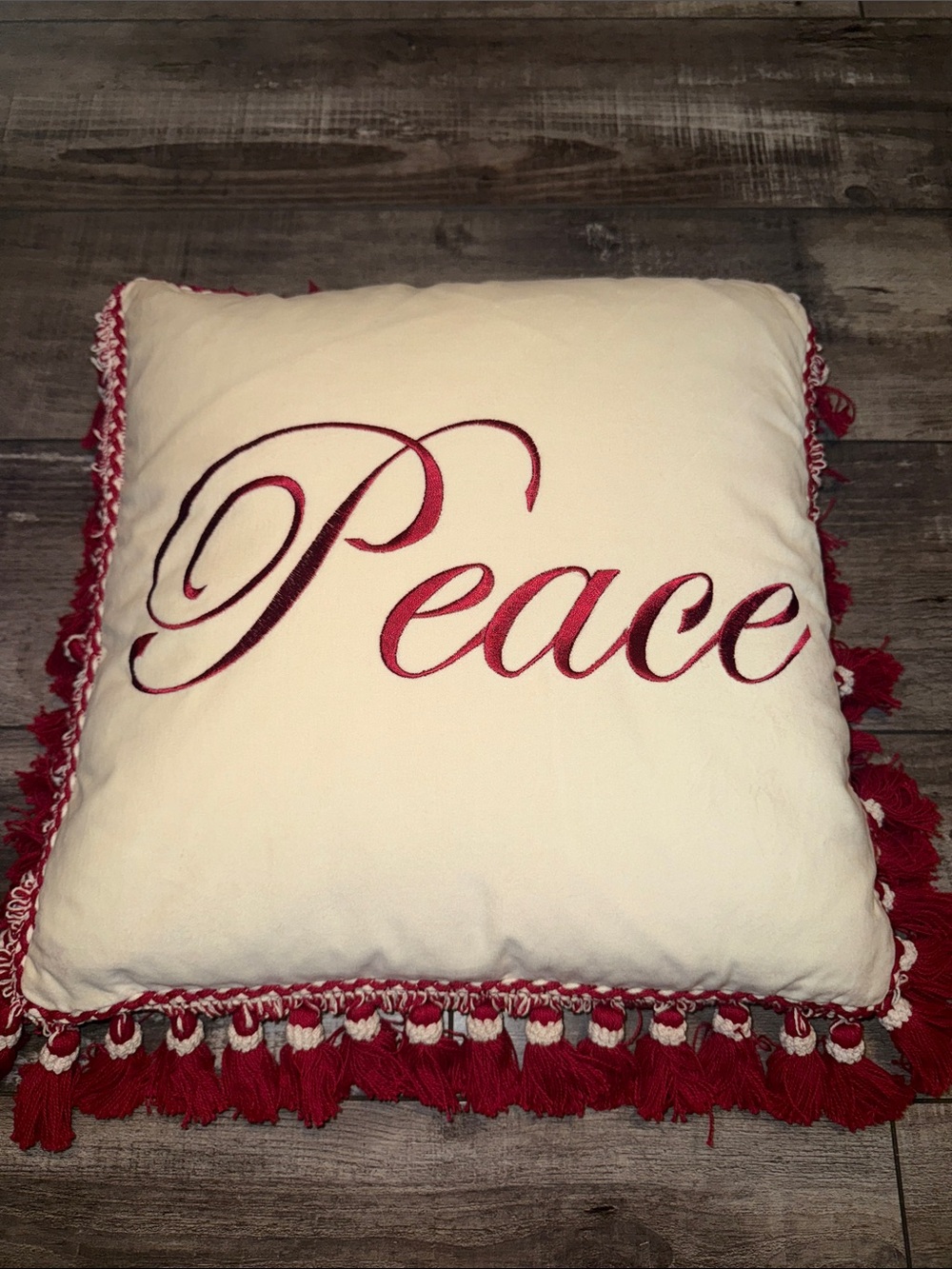 Holiday 'Peace' Throw Pillow in Cream and Red